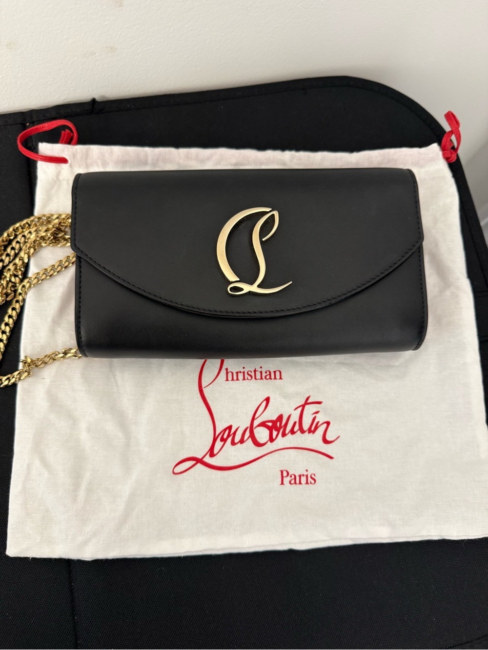 Christian Louboutin Black Leather Crossbody Wallet with Gold Logo